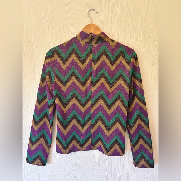 70’s Inspired Disco Metallic Multicolour Zig Zag Flare One Piece Jumpsuit Set - Picture 12 of 16